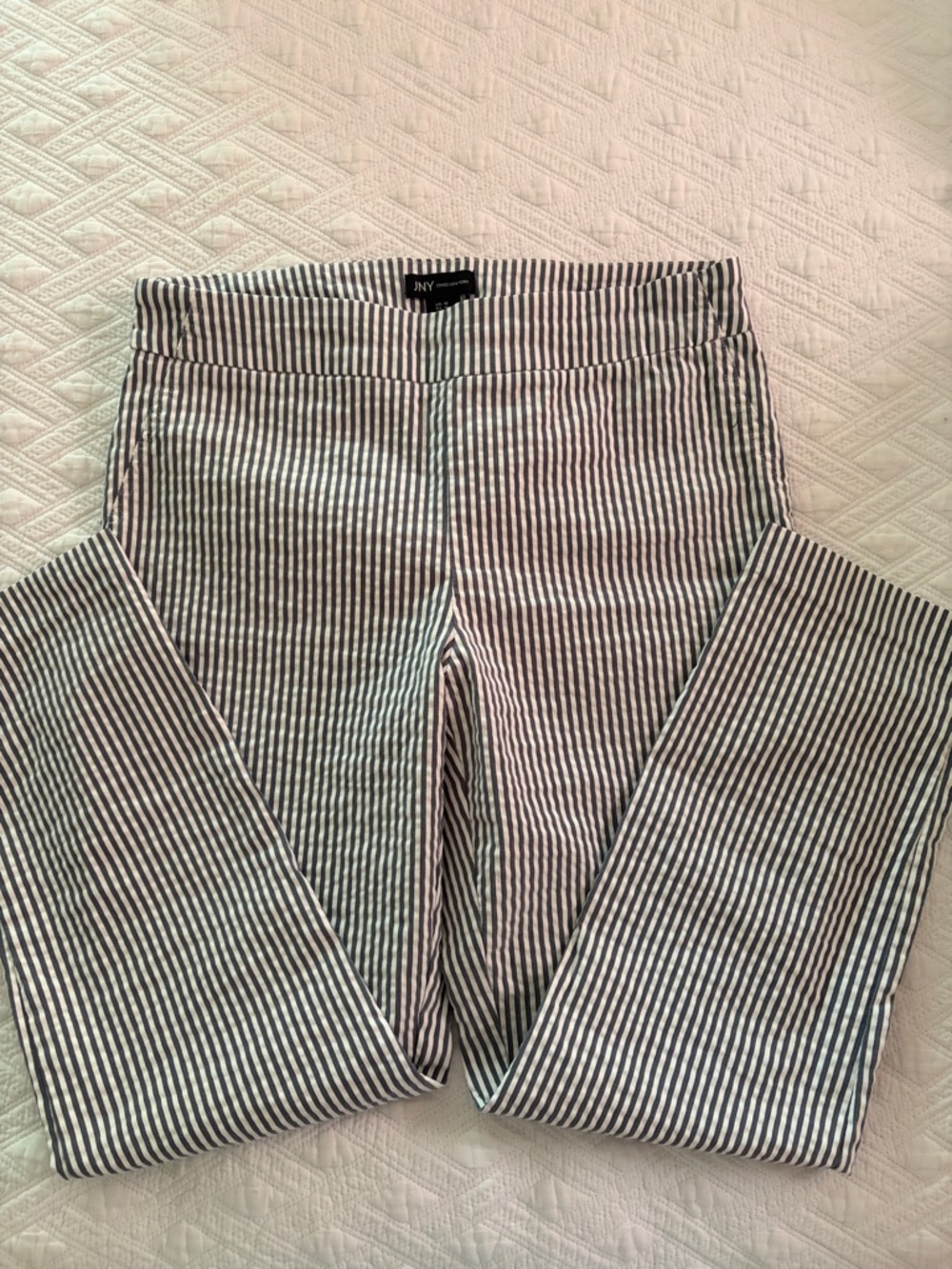 Jones New York Navy and White Striped Pull-On ankle Pants